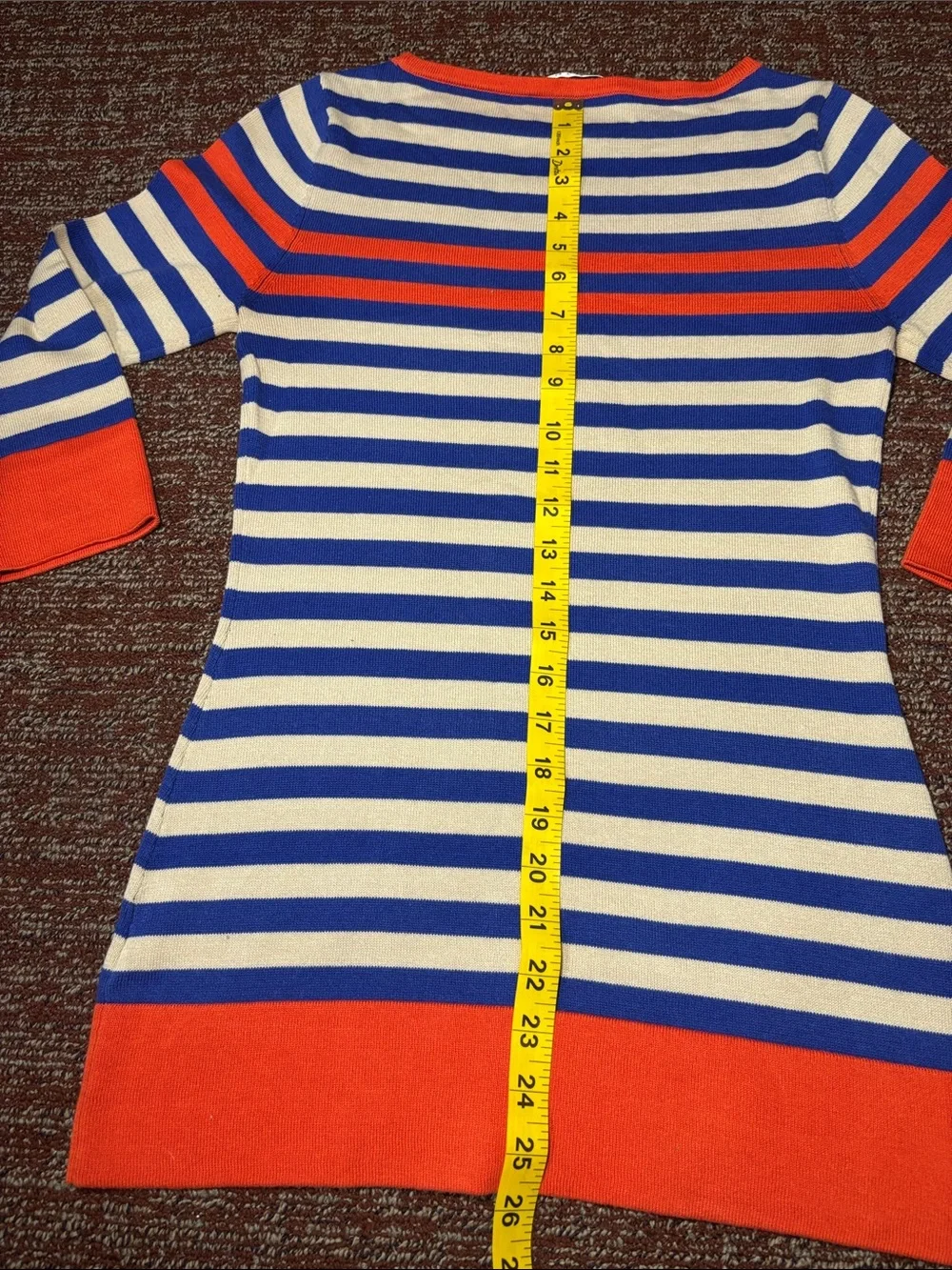Trina Turk tunic sweater nautical strip boat neck preppy knit top 3/4 sleeve